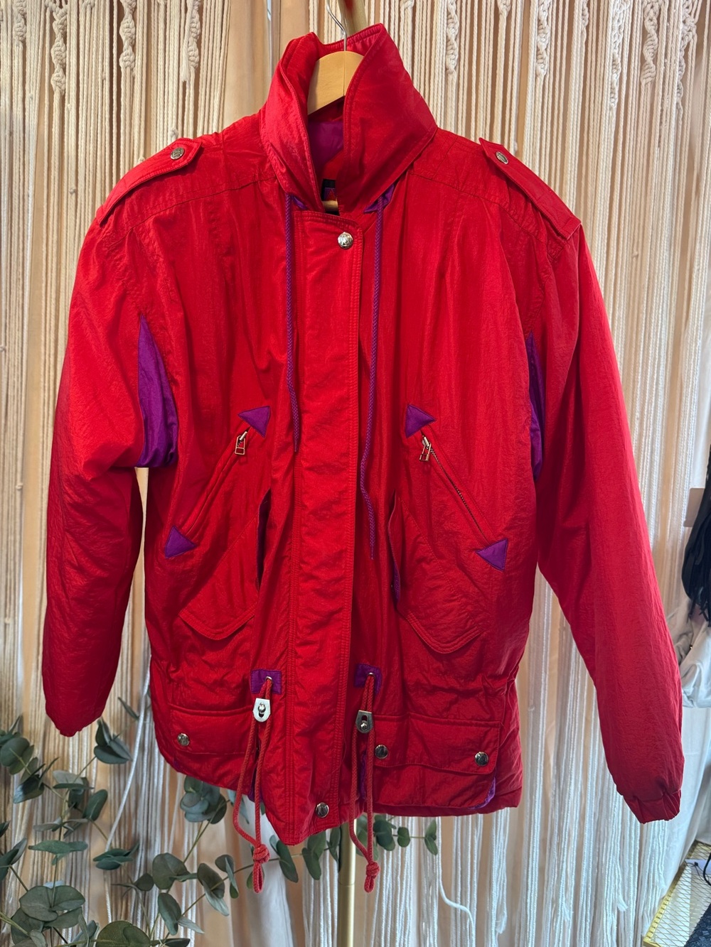 Vintage 80s 90s Andy Johns Ski Jacket Puffer coat small  red fuchsia colorblock